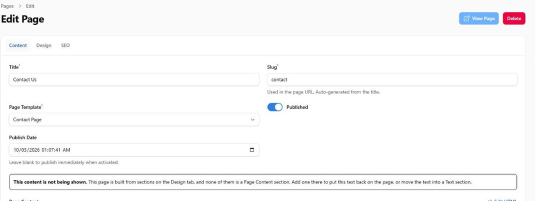 The Content tab says when its text is not being drawn