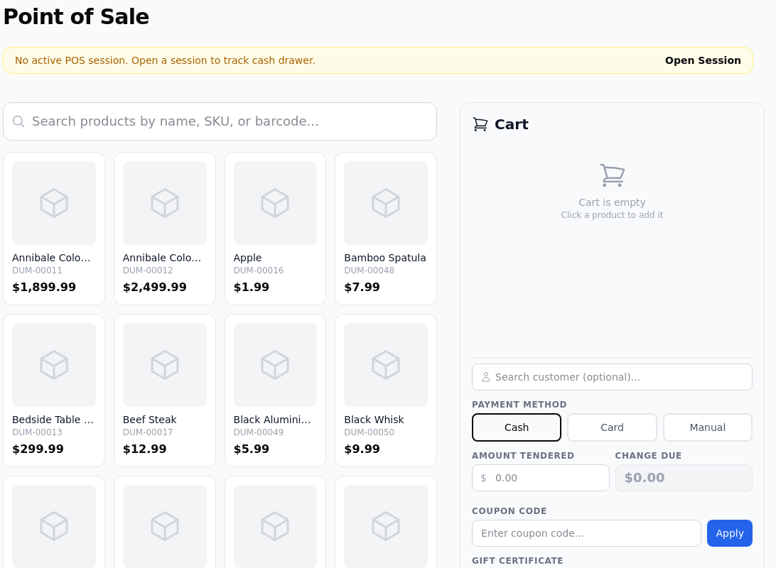 The point of sale screen