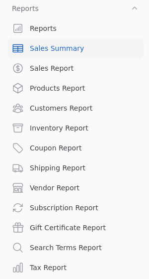 The reports menu